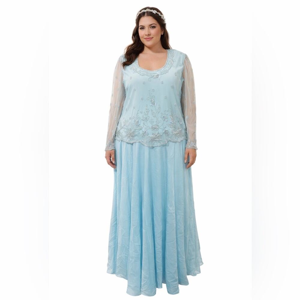Vtg Scala Baby Blue Beaded Gown Cinderella Fairy Regencycore Formal Dress Modest
